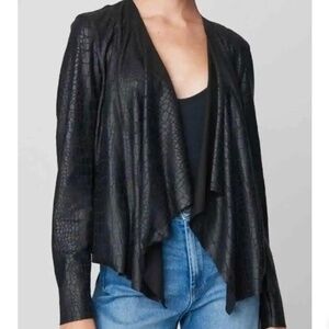 BLANKNYC Black Faux Leather Croc Skin Open Front Waterfall Jacket Size XS